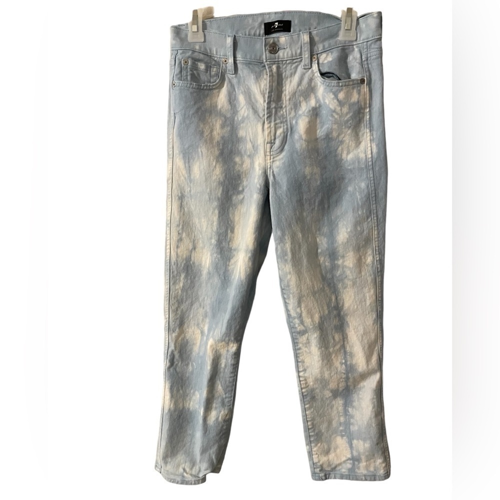 7 For All Mankind Blue & White Stylish Ankle & Cropped Jeans